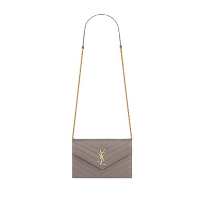 YSL CASSANDRE MATELASSÉ ENVELOPE CHAIN WALLET IN GRAIN DE POUDRE EMBOSSED LEATHER 742920BOW011202 (19*12.5*3.5cm)